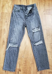 Pantalones de mezclilla BDG SLIM STRAIGHT 27 negros desteñidos tiro alto desgastados botones mosca - Imagen 1 de 12