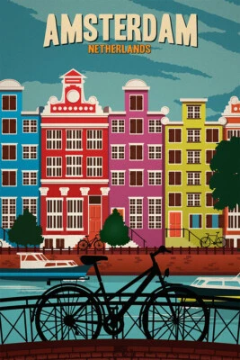 Arte de pared vintage original de viaje de Ámsterdam Países Bajos decoración del hogar - PÓSTER 20x30 Foto 1 de 4