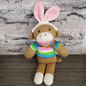 Dan Dee Sock Monkey Bunny Rabbit Ears Striped Easter Plush 11" Stuffed Animal - Picture 1 of 4