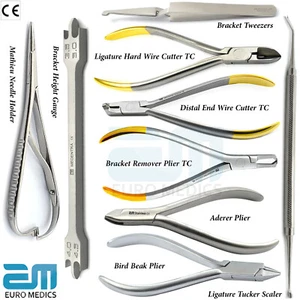 Orthodontic Instruments Kit Braces Pliers Needle Holder Bracket Gauge Scaler Lab - Picture 1 of 10