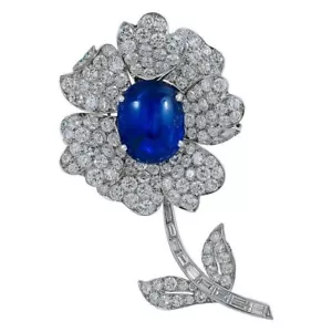 Oval Cabochon 925 Sterling Silver Studded Flower Brooch CZ Handmade Wedding Pin - Picture 1 of 3