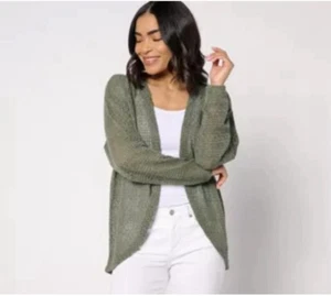 Denim & Co. Women's Top Sweater Size XXS Fauxchet Long Sleeve Shrug Green - Picture 1 of 17