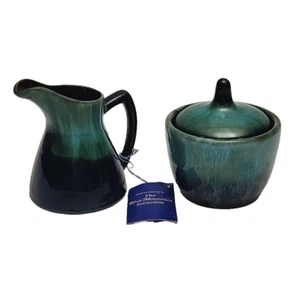 Blue Mountain Pottery Cream Sugar Set Drip Glaze Green Canada 1960s Vintage - Bild 1 von 22