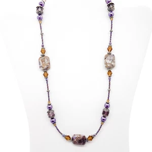Sylvia Swasey Necklace Artisan Natural Stone Crystal Purple Orange Toggle NWT - Picture 1 of 10