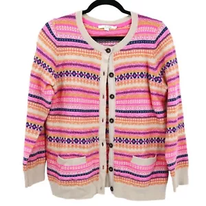 Boden Wool Fair Isle Cardigan Womens 12 Pink Barbie Classic Nordic Twee Timeless - Picture 1 of 16