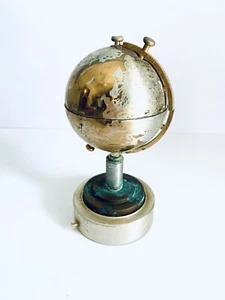 VTG Mixed Brass Metal Globe Spins On Metal Base Steampunk Art Deco  7.5”H - Picture 1 of 7