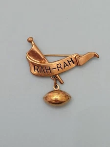 Vintage Estate Gold Tone 1940s Cheerleader Rah-Rah Football Brooch Pin ~ 1 5/8" - Picture 1 of 4