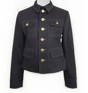 VTG Ralph Lauren Black Cotton Military Jacket Gold Buttons Sz M Elegant Marine - Picture 1 of 9