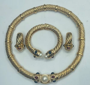 CINER MOGHUL JEWELS OF INDIA COLLAR NECKLACE,BRACELET,CLIP EARRINGS - Picture 1 of 11