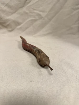 VINTAGE FOLK ART POLYCHROME WOODEN ICE FISHING SNAKE DECOY - Image 1 of 4