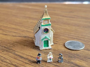 Vintage SHD Fingerhut Miniatur Kirche Braut Bräutigam Klerus 24KT GP Druckguss handbemalt  - Bild 1 von 17