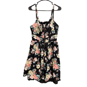 American Rag 0X schwarz Blumen Minikleid ärmellos Reißverschluss vorne süß - Bild 1 von 6