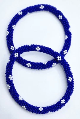 Set of 2 Handmade Nepal Glass Seed-Bead Crochet Boho Roll-On Bracelet Jewelry - Image 1 of 4