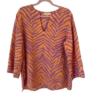 Lafayette 148 Hawley Linen Tunic XL Tiger Striped Blouse Top Resortwear Beachy - Picture 1 of 10