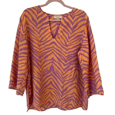 Lafayette 148 Hawley Linen Tunic XL Tiger Striped Blouse Top Resortwear Beachy - Image 1 of 4