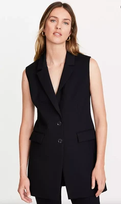 NEW ANN TAYLOR LOFT VERSA BLACK PONTE DELUXE LONG VEST BLAZER JACKET SZ XXS - Image 1 of 4