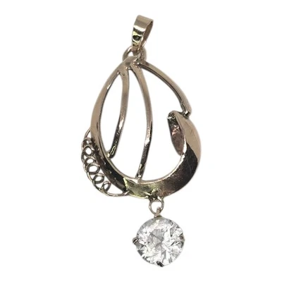 12K Yellow Solid Gold Pendant With Round-cut White Topaz Vintage Filigree Piece - Image 1 of 4