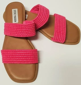 Steve Madden Sandals Dividend in Hot Pink 8M Slip On Sandals Double Strap Slide - Picture 1 of 7