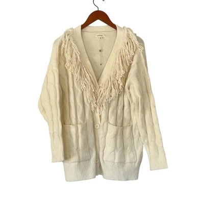 Nuevo con etiquetas Cárdigan Suéter Max Studio Crema/Marfil Flecos Tejido con Cable Largo con Botones S Foto 1 de 4