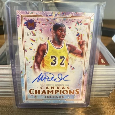 MAGIC JOHNSON 24 TOPPS MOTIF CANVAS CHAMPIONS ORANGE AUTO /25  - Image 1 of 2