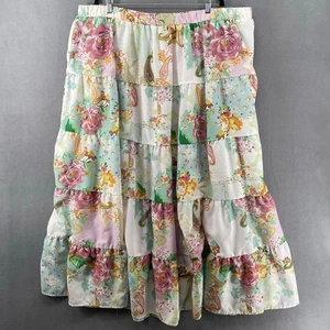 Eloquii Tiered Floral Maxi Midi Skirt Womens 26/28 Elastic Waist Cottagecore - Picture 1 of 8