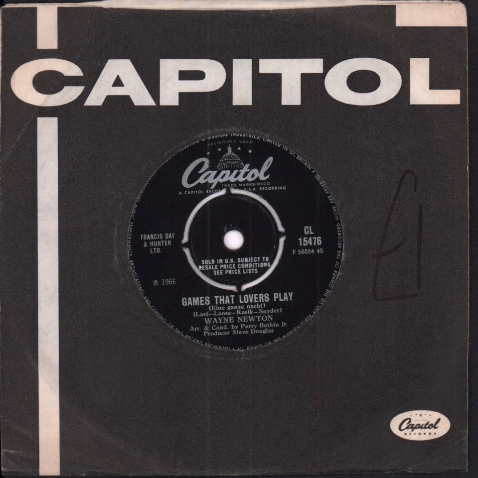 Wayne Newton Games That Lovers Play 7" vinyl UK Capitol 1966 4 prong label - Image 1 of 2