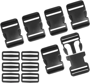 Paquete de 6 hebillas de plástico de liberación lateral ajustables dobles planas de 2 pulgadas para espalda - Imagen 1 de 7