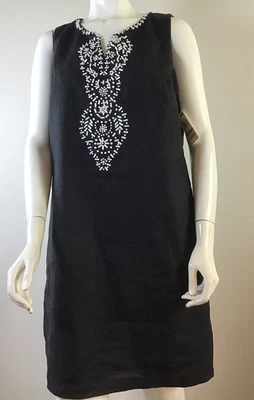Charter Club Womens 100% Linen Beaded Trim  Sheath Dress Black New, 12P - Image 1 of 4