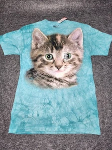 The Mountain Kitten Tabby Cat Large Head Face türkis Batik T-Shirt Medium NEU - Bild 1 von 7