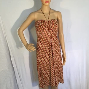 TAMMY MARS Camel/Red/Chocolate Circles Halter DRESS - SIZE L - Picture 1 of 9