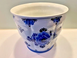 Delft Übertopf Blumenübertopf handbemalt Blau Weiß, H. 14,5 Durchmesser 16,5 cm - Bild 1 von 11