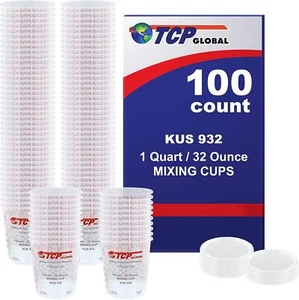 "Full Case of 100 Quart Paint Mixing Cups - Calibrated with Bonus Lids!" - Picture 1 of 10