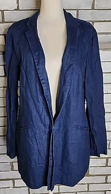 ☆ INC International Concepts Womens Long Sleeve 100% Linen Blazer Jacket XL Blue - Image 1 of 4