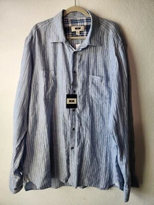 Joseph Abboud Mens Linen Blue Pin Striped Long Sleeve Drees Shirt XXL - Picture 1 of 8