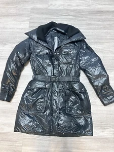 Add down Black jacket women Size 8 Belted - Picture 1 of 3