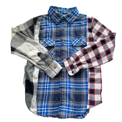 Camisa de franela reconstruida personalizada para niños única en su clase algodón a cuadros talla única 8-10 retazos TITO Foto 1 de 4