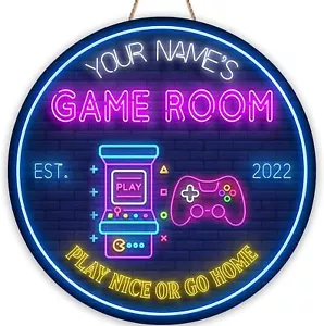 Custom Game Room Gaming Zone Poker Dart Lounge Billiards Room Bar, Printed Wood - Picture 1 of 7