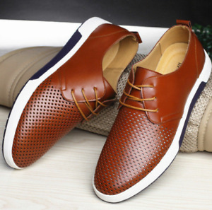 New British Men Casual Genuine Leather Shoes Lace-up Sneakers Oxford Breathable