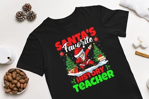 Santa Dabbing Santa's Favorite History Teacher Christmas Shirt - Picture 1 of 3