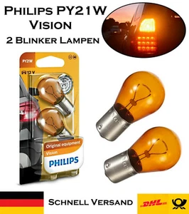 2x Philips Vision PY21W 12V 12496NAB2 Frecce Arancioni Ricambio Lampadina Auto Alogena - Foto 1 di 3