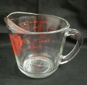 Anchor Hocking Oven Basics 2 Cup Glass Measuring #498 Red Lettering Ovenproof - Picture 1 of 8