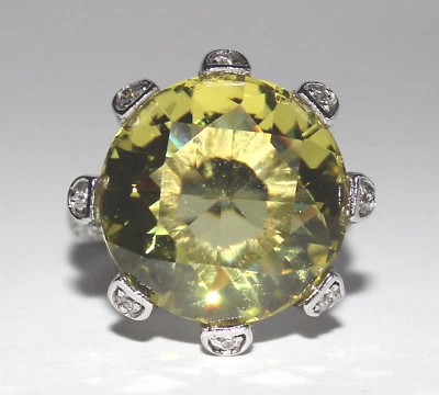 pompöser RING 925 Silber rhodiniert Spinell gelbgrün + Zirkonia weiß Größe 56 - Bild 1 von 4