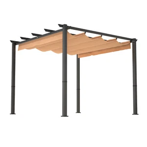 10' x 10' Outdoor Retractable Pergola with Canopy Aluminum Garden Grill Gazebo - Picture 1 of 14