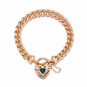 18ct Heavy Rose Gold Plated Euro Chain Bracelet with a Green Filigree Locket ... - Picture 1 of 7