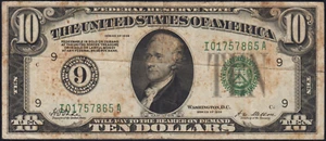 Fr.2000-i 1928 Minneapolis $10 Numeric Seal Federal Reserve Note Stained - Picture 1 of 2