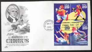 CIRCUS CLOWN ELEPHANT RINGMASTER ACROBAT COMPLETE 1993 ARTCRAFT CACHET FDC UNAD - Picture 1 of 1