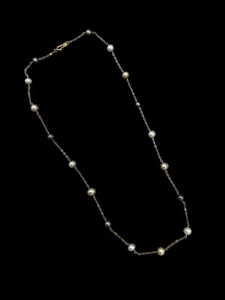 Valentine 10K Gold Pearl Station Dainty Necklace JCM Jacmel Mauritus - Picture 1 of 9