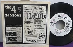 The 4 Seasons WL PROMO 45 Idaho PHILIPS Picture Sleeve 7 VALLI RARE EX!! - Picture 1 of 2