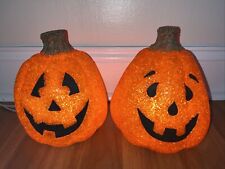 Halloween Sparkling Lighted Plastic Jack O'Lantern Popcorn Pumpkin - Lot Of 2