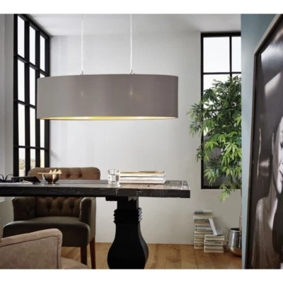 Lustre Tissu Gris Poli Ovale 2 Lumières GL1160 - Photo 1/2